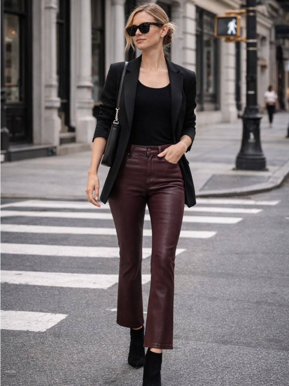 Joe’s Jeans Burgundy Coated Jeans NYC Street Style High Rise Straight Leg